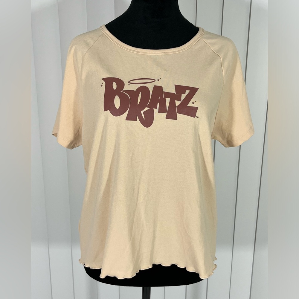 DOLLS KILL x BRATZ Rep The Realest Logo Raglan Babydoll T-Shirt Cream Brown 3X